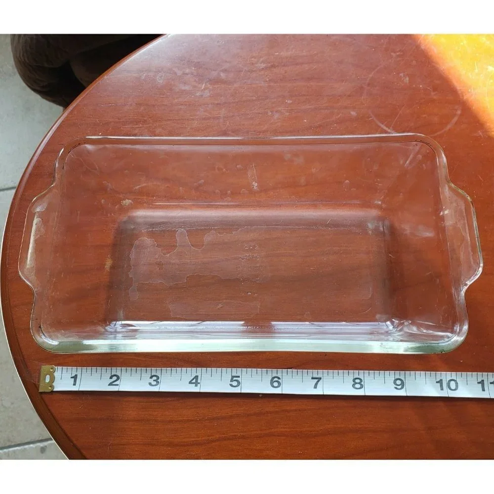 Pyrex 2 set loaf pan and small #7201 mixing bowl clear glass